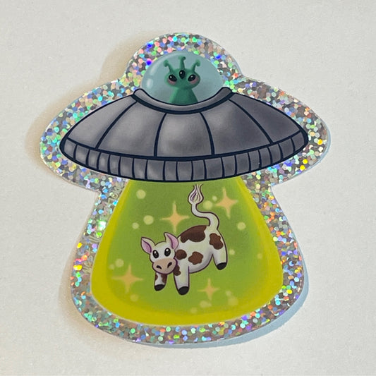 UFO Cow Abduction Sticker