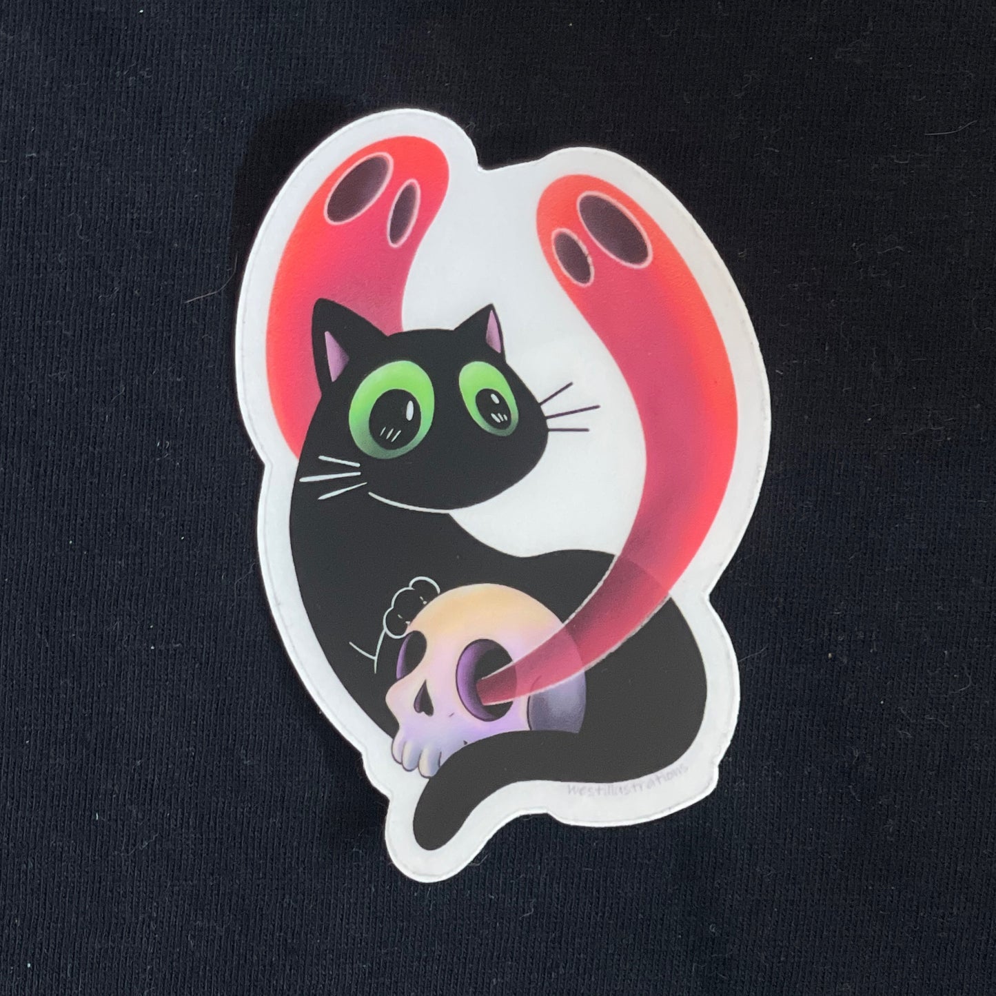 Black Cat and Haunted Skull Sticker
