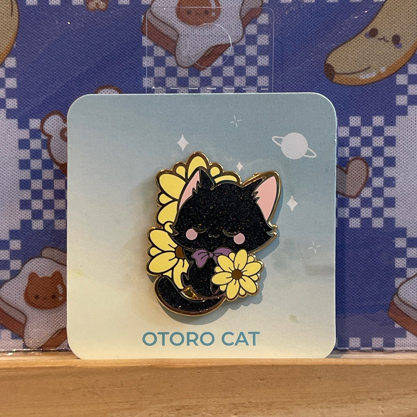 Glitter Black Cat Sunflower Enamel Pin