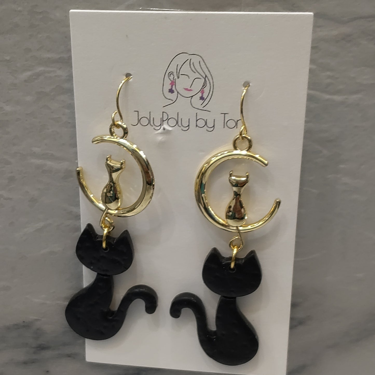 Moon/Black Cat Earrings