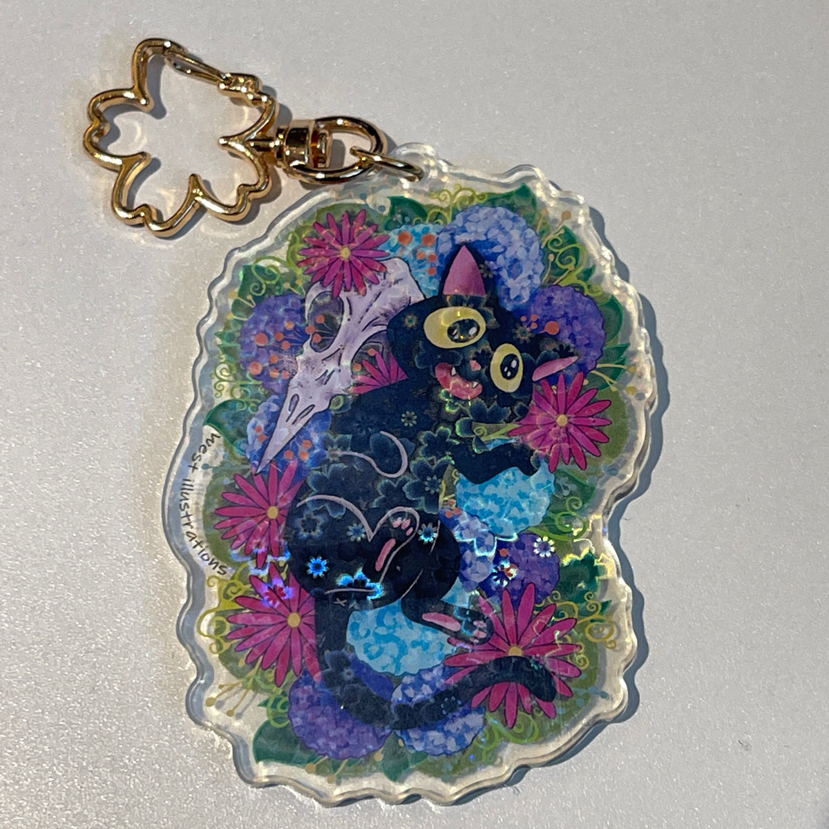 Black Cat & Bird Skull Keychain