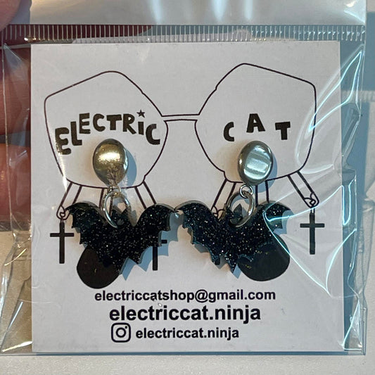 Black Glitter Bats Earrings