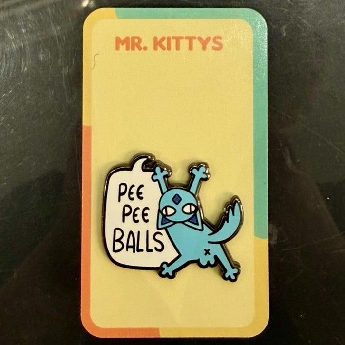 PEE PEE BALLS CAT ENAMEL PIN