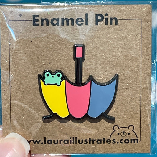 Umbrella Frog Enamel Pin