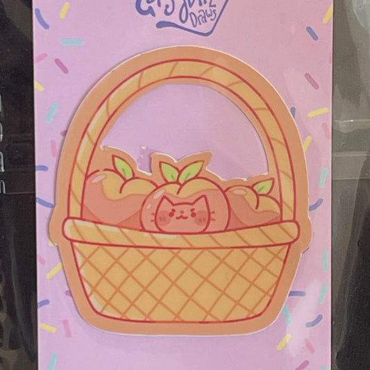 Peach Cat Basket Sticker