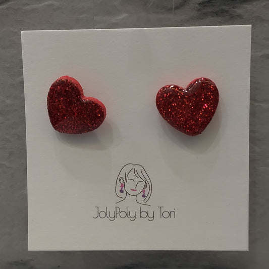 Sparkle Red Heart Stud Earrings