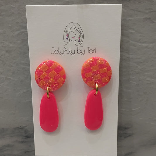 Pink/Orange Checkered Earrings