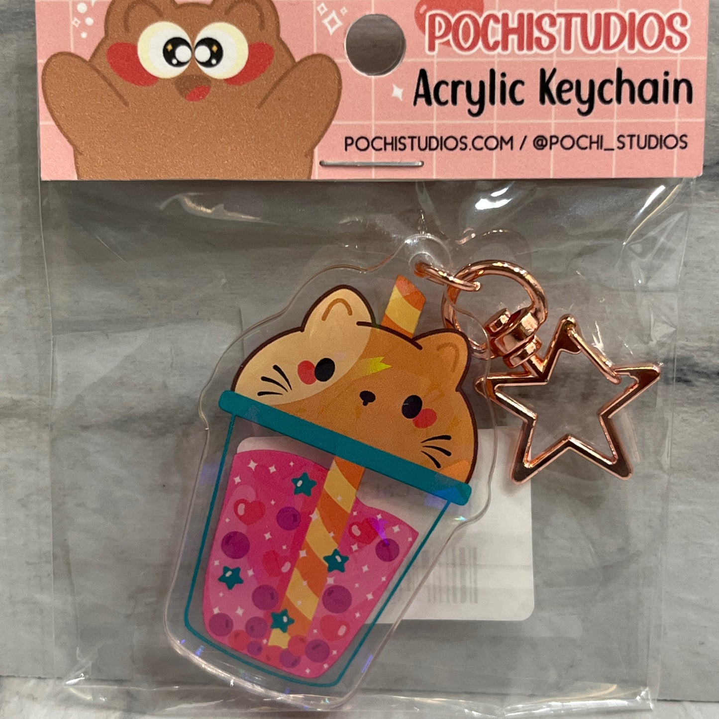 Holo Cat Boba Keychain