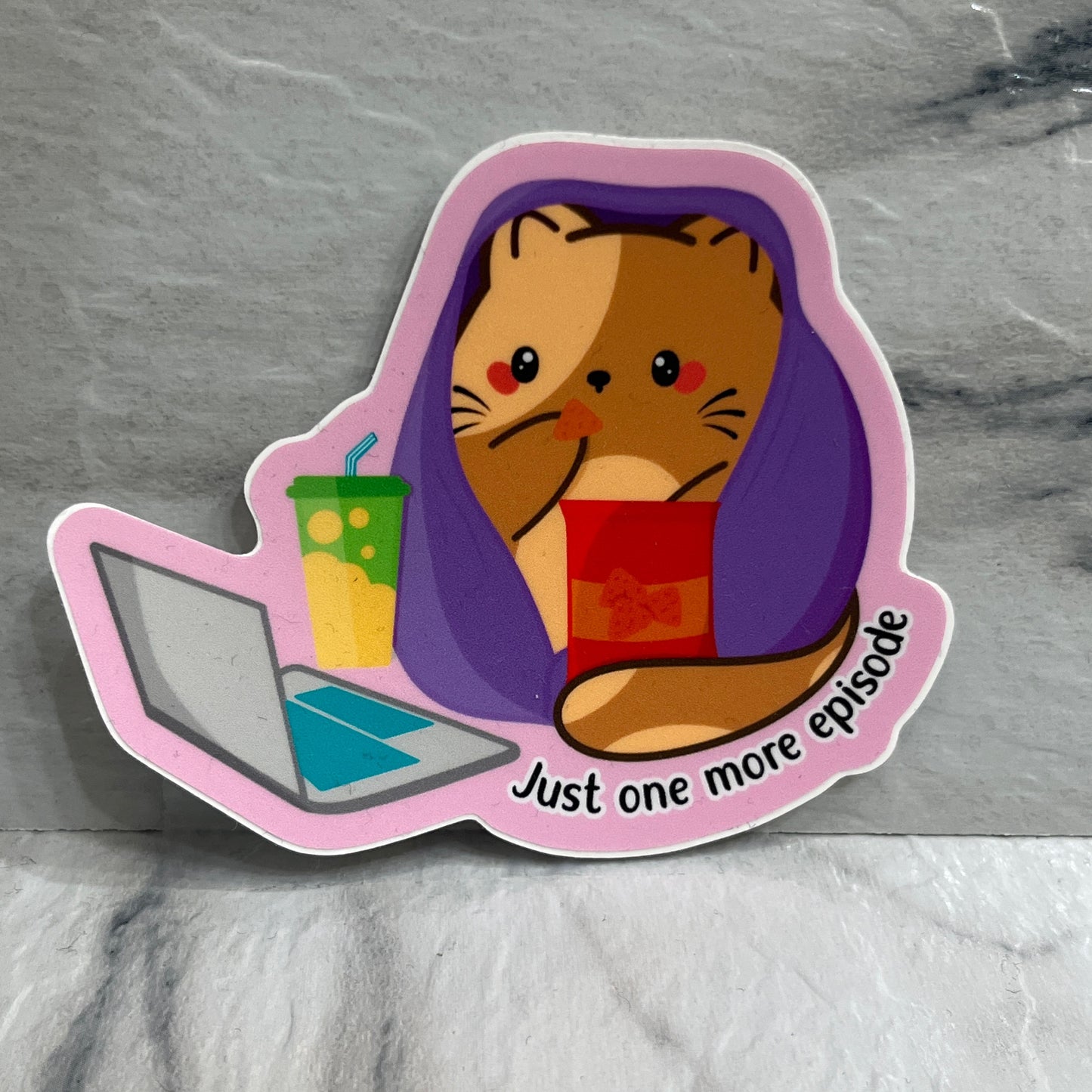 Just One More Episode Brown Cat sticker