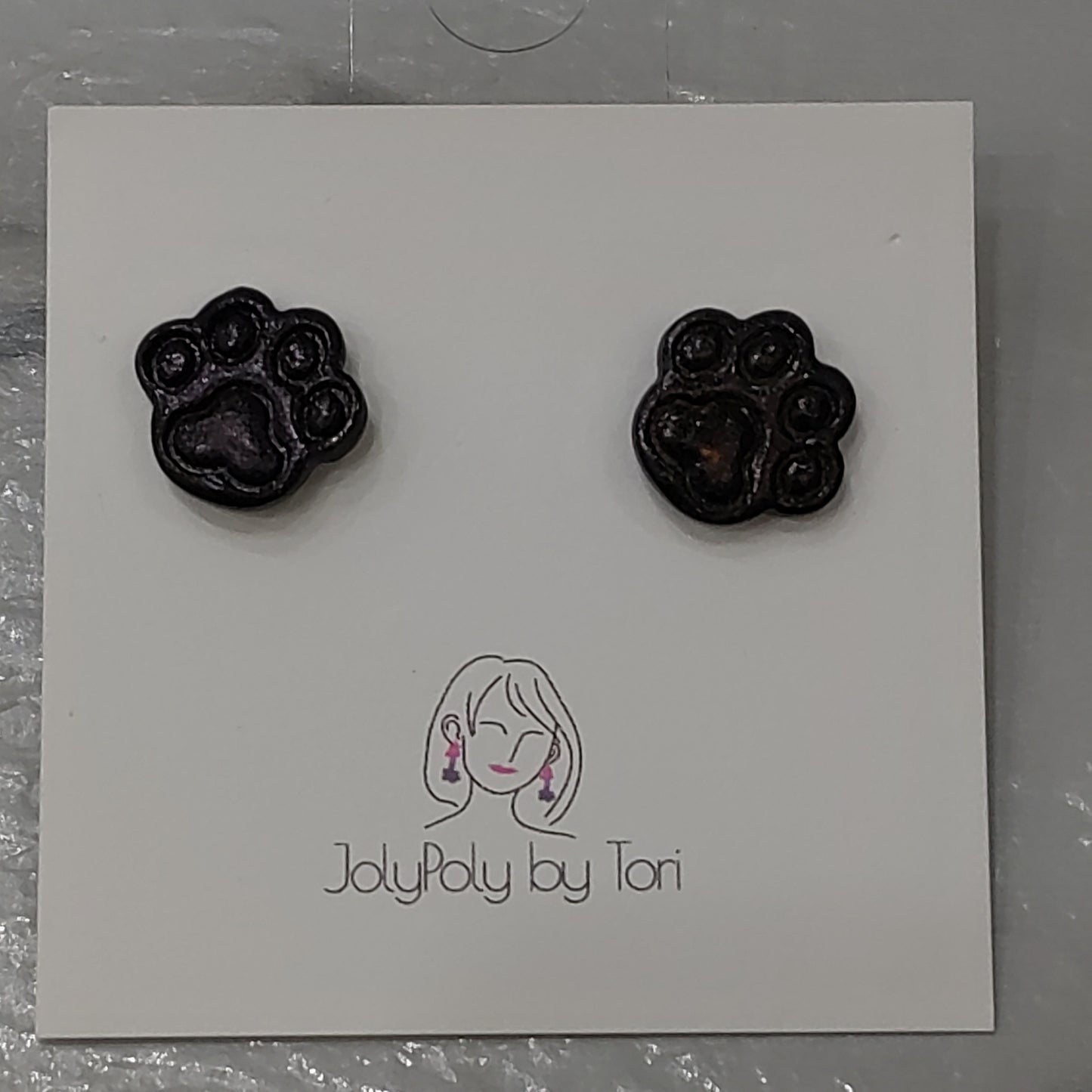 Black Pawprint Stud Earrings