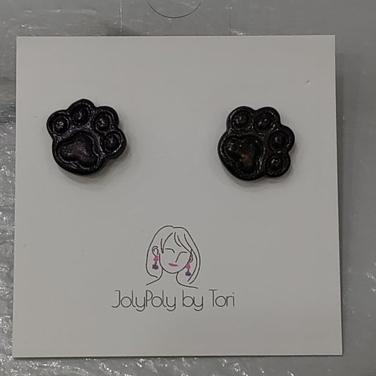 Black Pawprint Stud Earrings