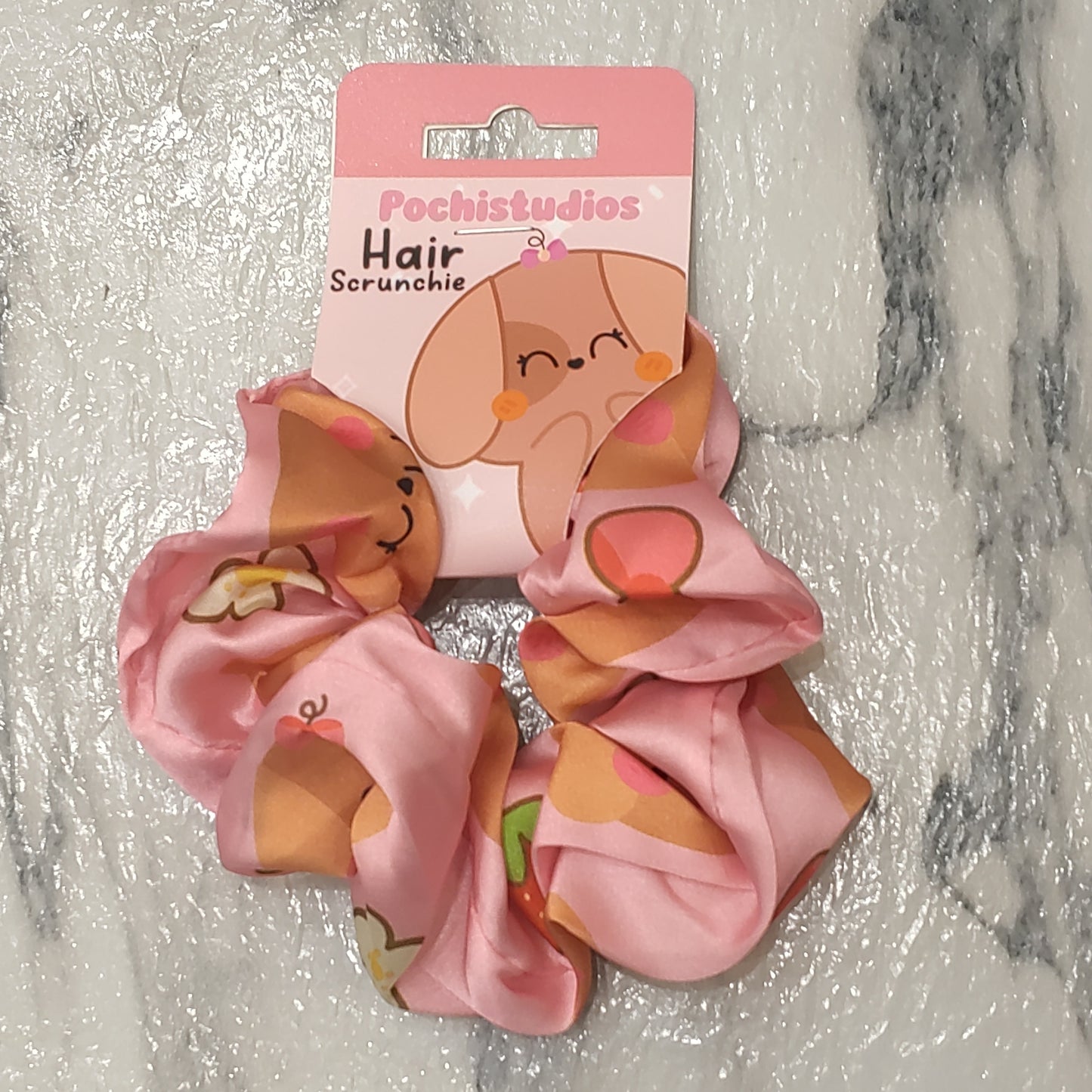 Dog Pink Flowers Scrunchie