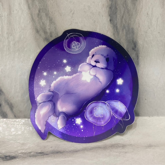 Sea Otter Stellar Matte Holo Sticker (purple)