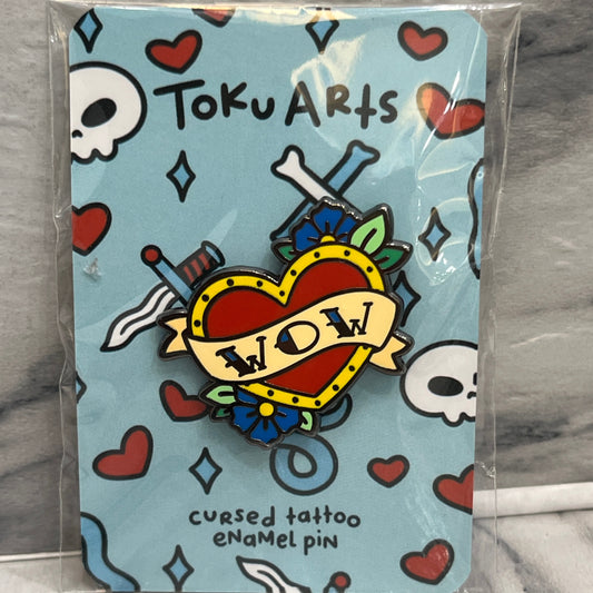 Trad Wow Heart Tattoo Enamel Pin
