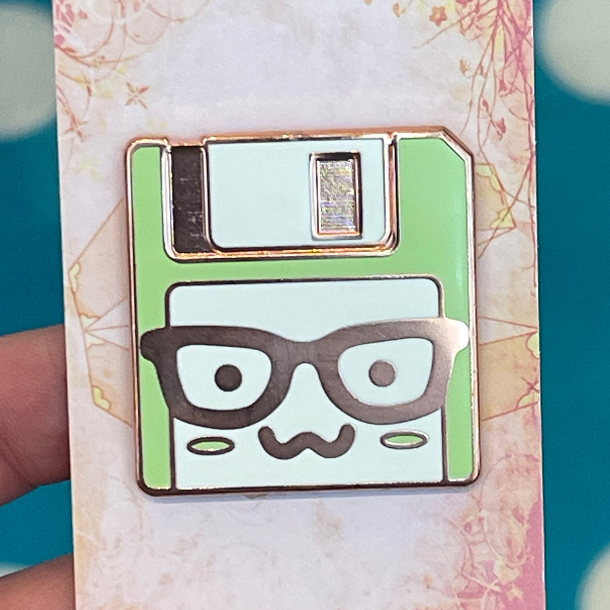 Floppy Disk Green Enamel Pin