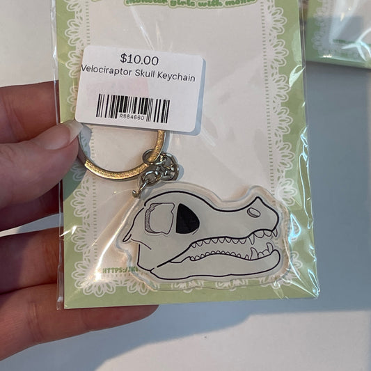 Velociraptor Skull Keychain