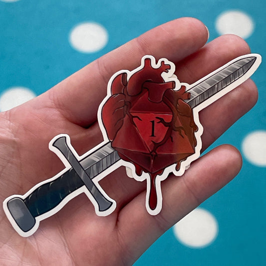 D20 Sword Through Heart Sticker