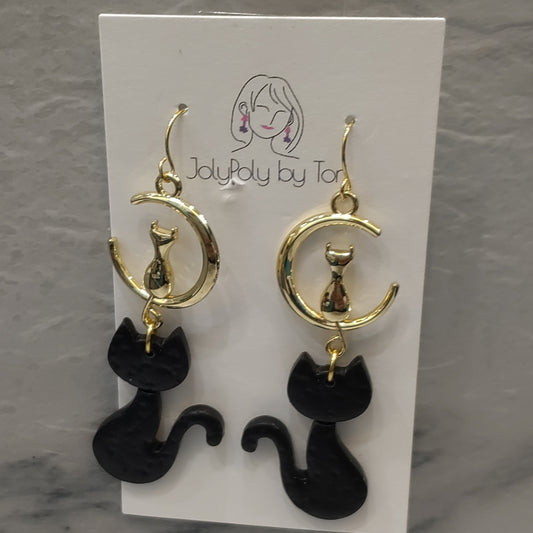 Moon/Black Cat Earrings