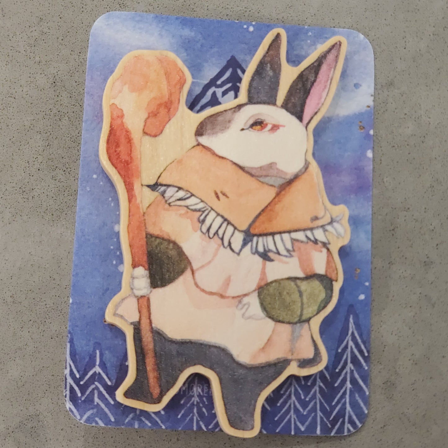 Rabbit Mage Wood Pin (Orange Shawl)