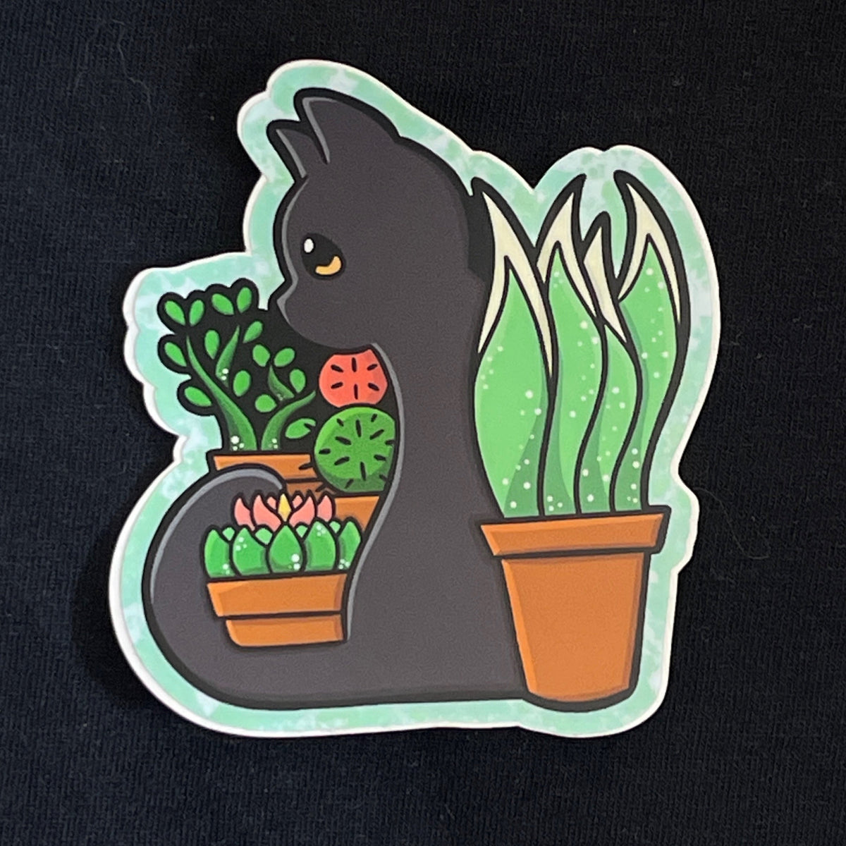 Black Cat with Plants Sticker