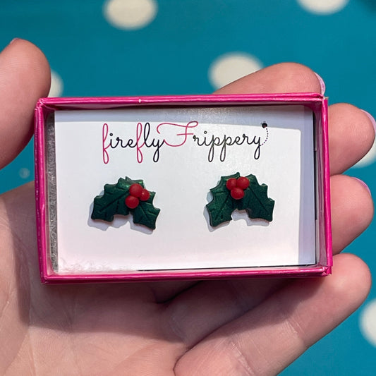 Holly Leaves & Berries Studs