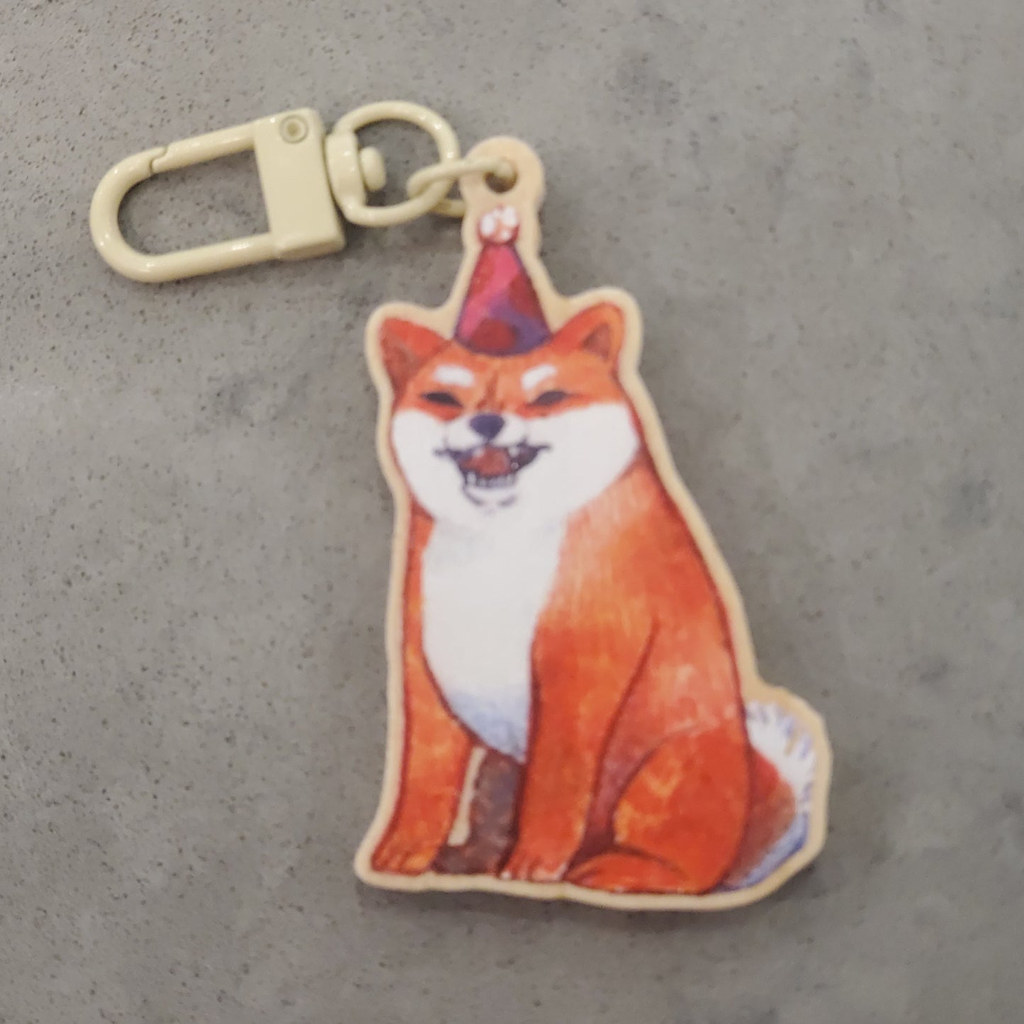 Grin Shiba Wooden Keychain