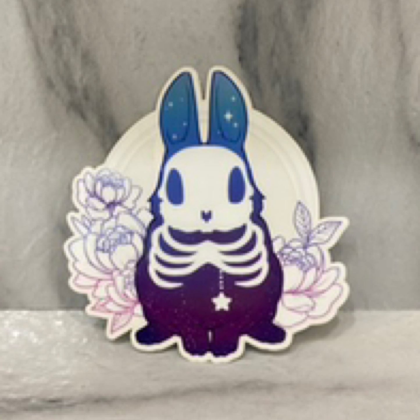 Evening Star Bunny Transparent Sticker (purple bun skeleton with flowers)
