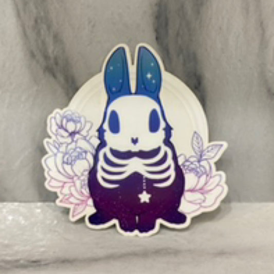 Evening Star Bunny Transparent Sticker (purple bun skeleton with flowers)