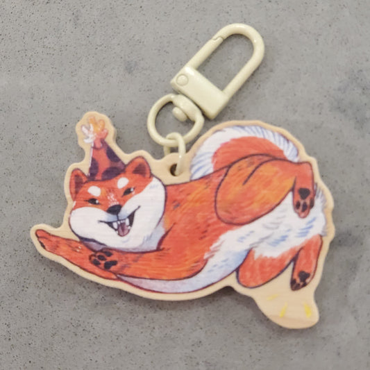 Wiggle Shiba Wooden Keychain