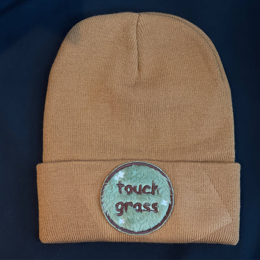 Brown “Touch Grass” Beanie