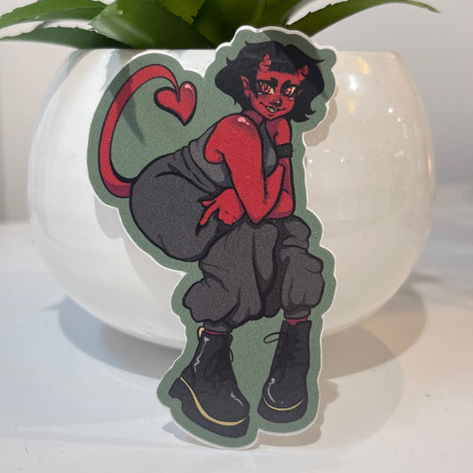 Red Demon Girl (olive outline)