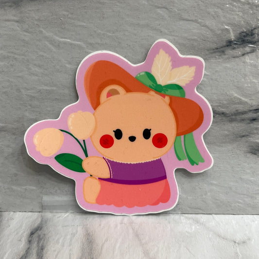 Pink Bear Spring Tulips sticker