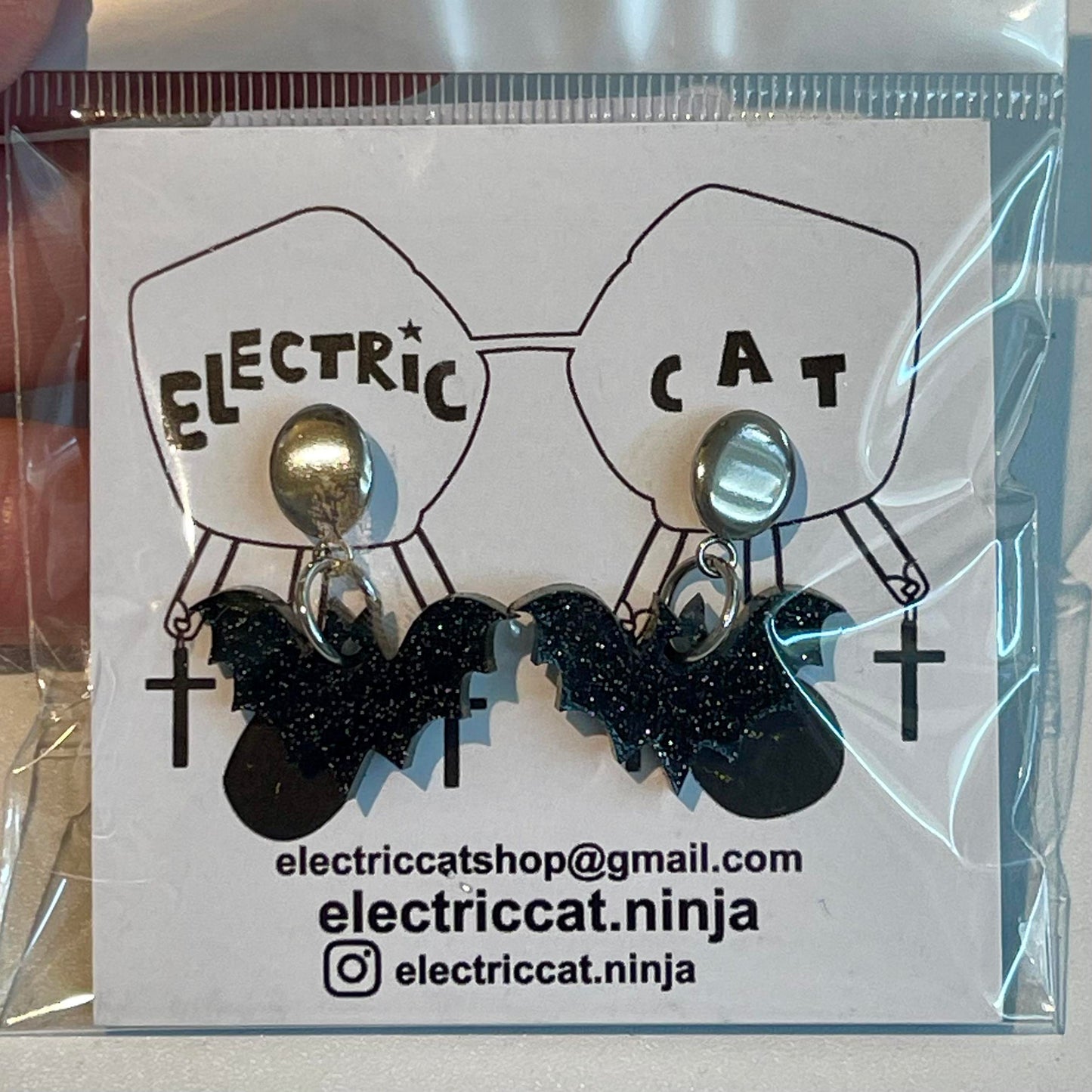 Black Glitter Bats Earrings