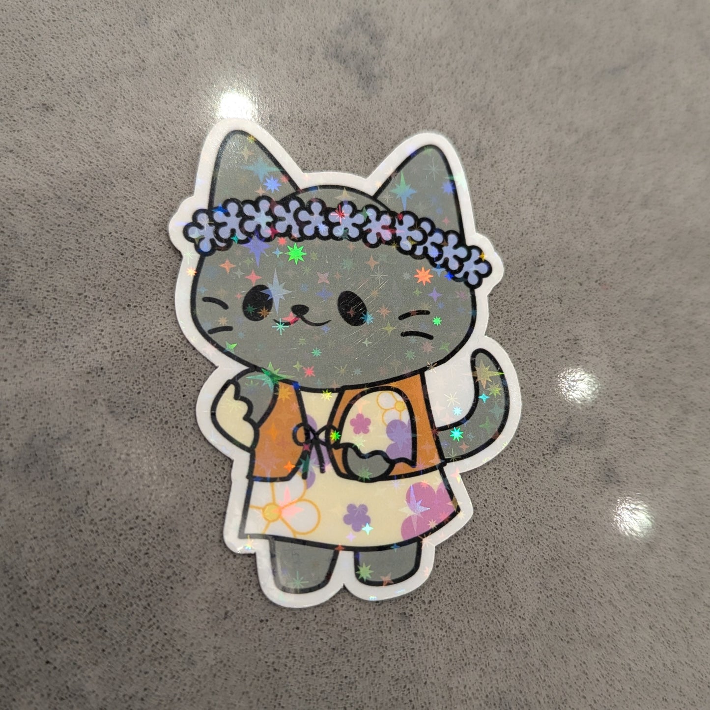 Black Cat Hippie Sticker