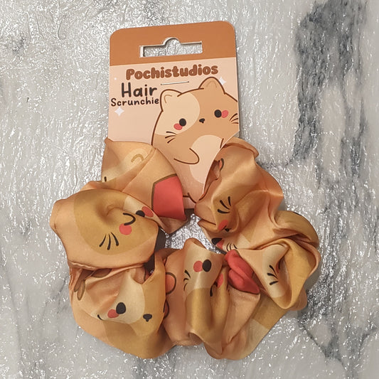Cat Brown Hearts Scrunchie