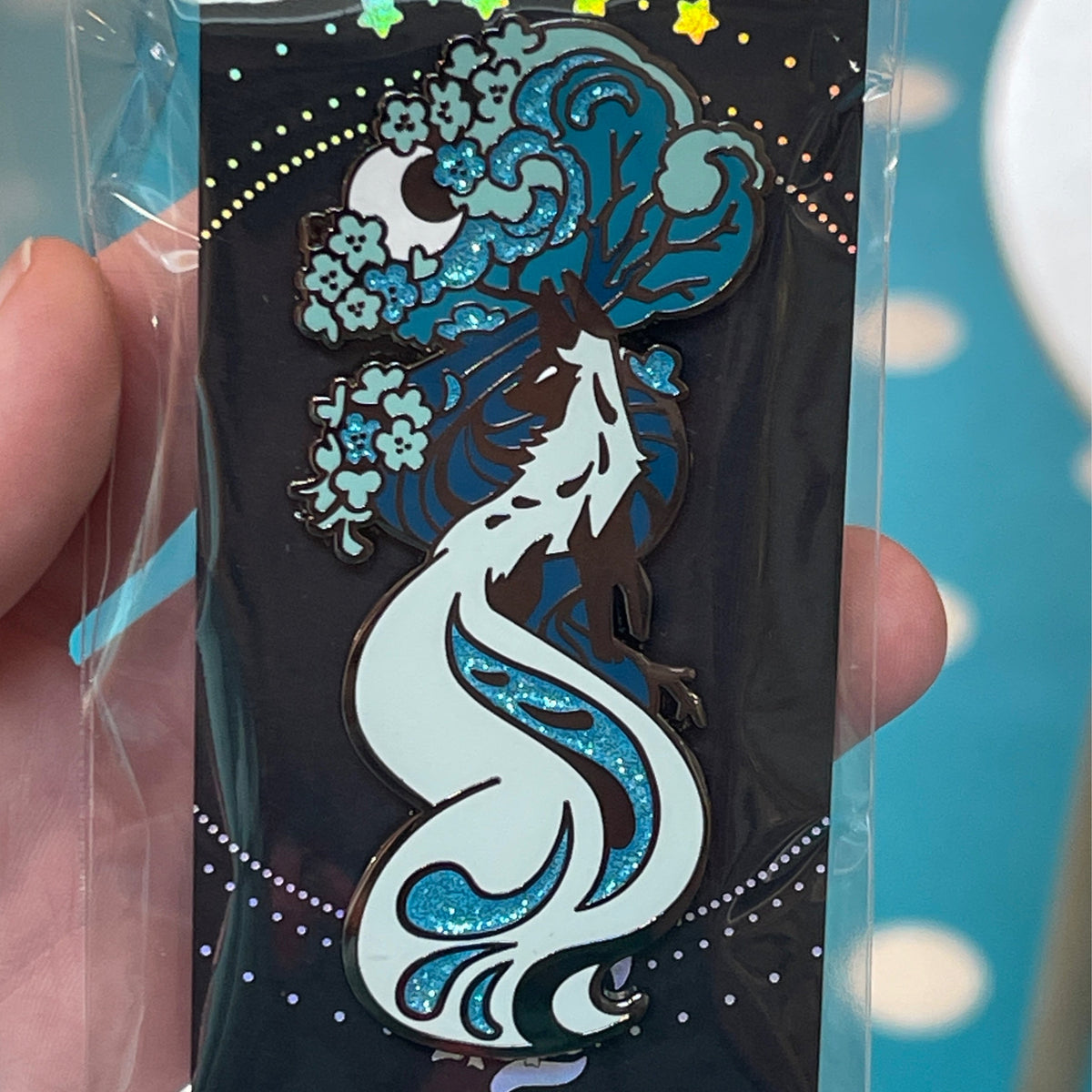 Rose Moon Teal Enamel Pin