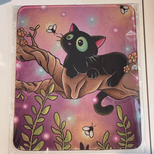 Black Cat and Fireflies Mousepad