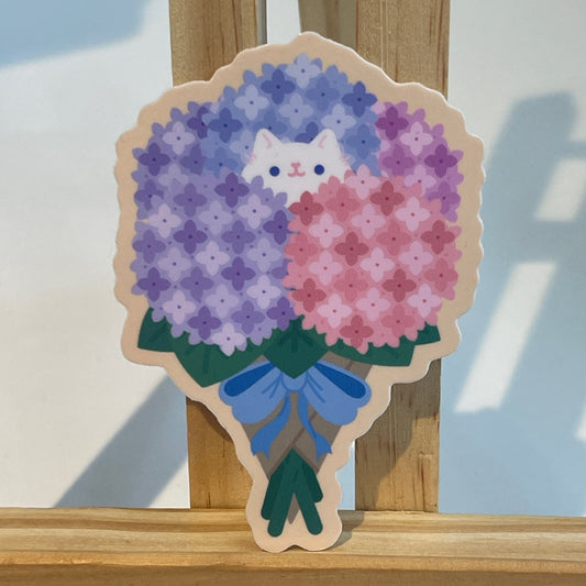 Hydrangea Cat Vinyl Sticker