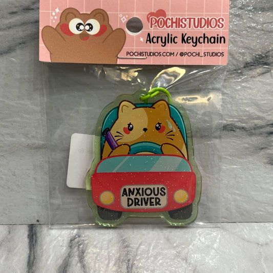 Anxious Driver Brown Cat Keychain