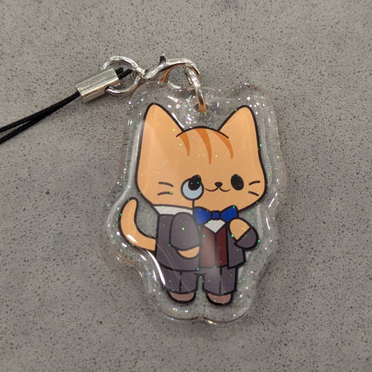 Orange Monocle Cat Charm