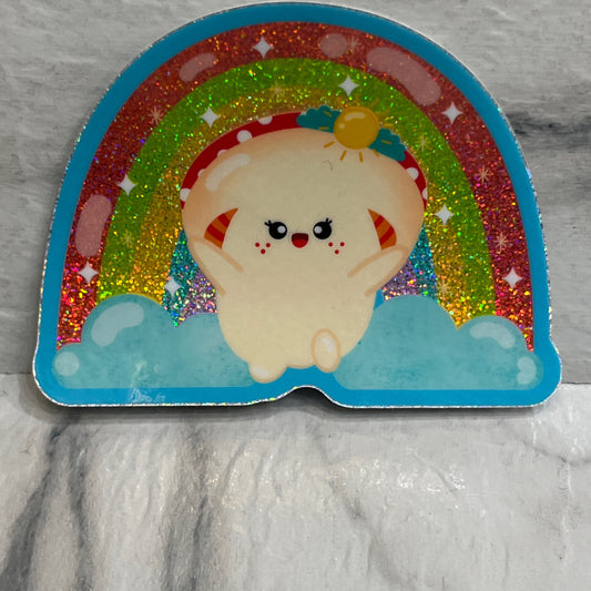 Sparkly Rainbow Girl Mushroom sticker