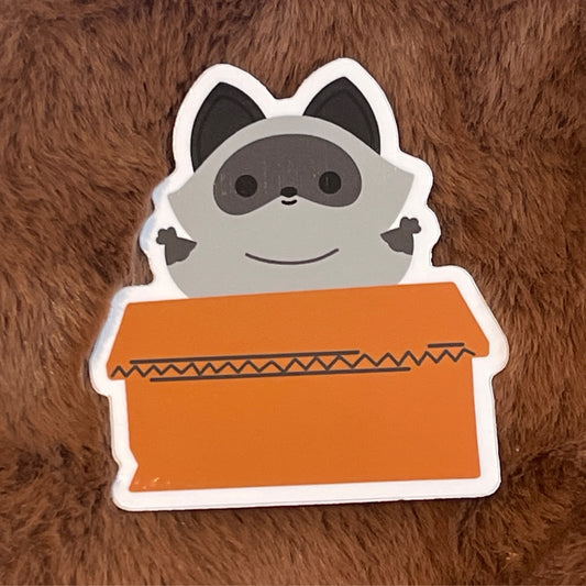 Raccoon in Box Vinyl Sticker