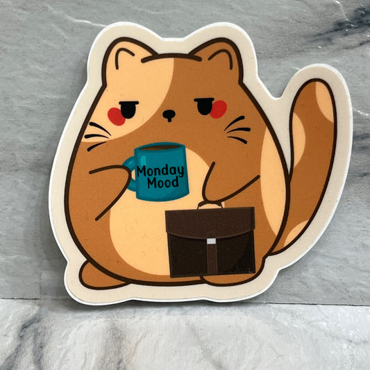 Monday Mood Brown Cat w/ Suitcase sticker